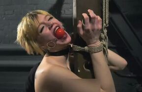 Boltushka is tied to a post - Foot tickling for tightly bound and gagged cu